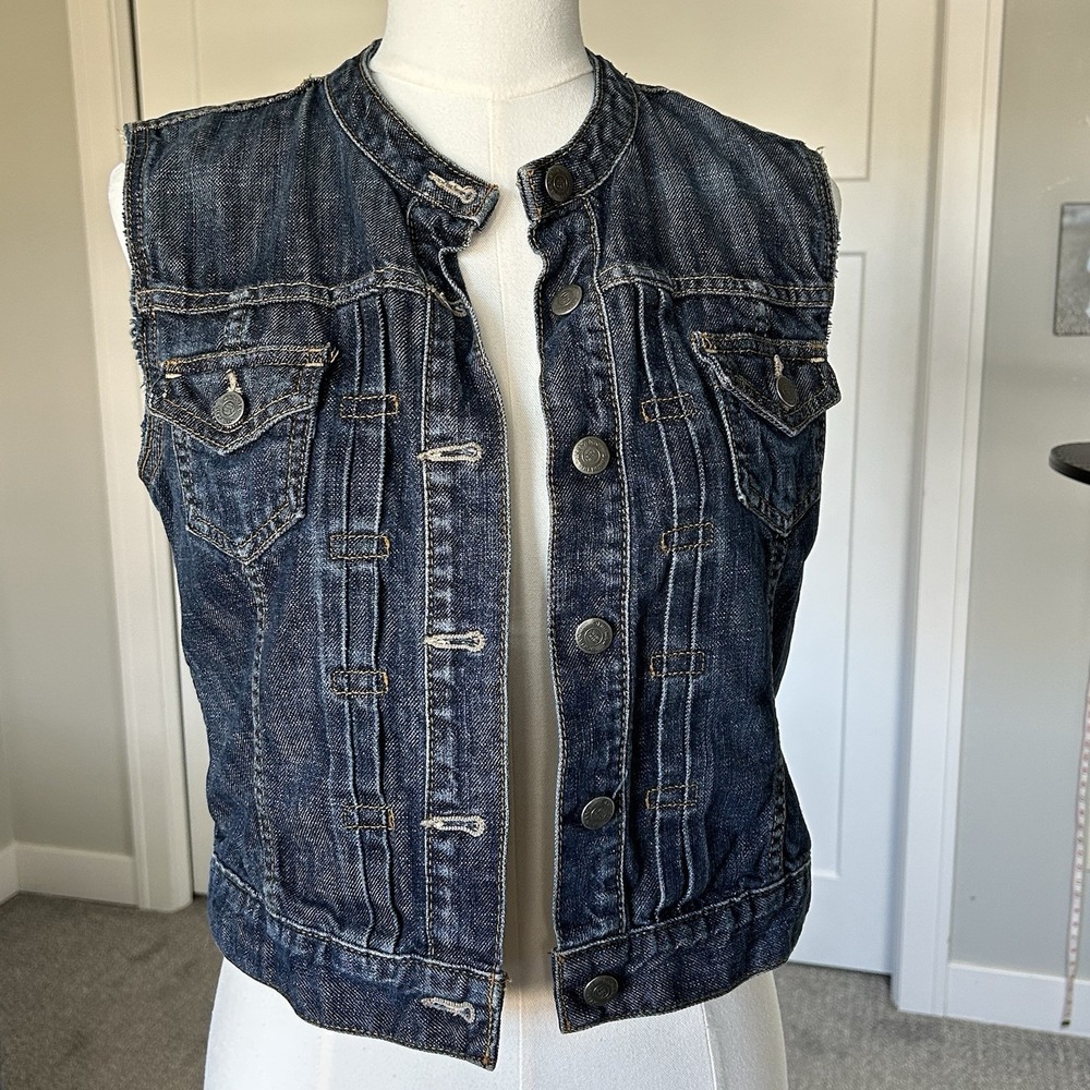 BANANA REPUBLIC Denim/Jean Vest - Women's Small - Collarless Dark Wash Y2K 90s